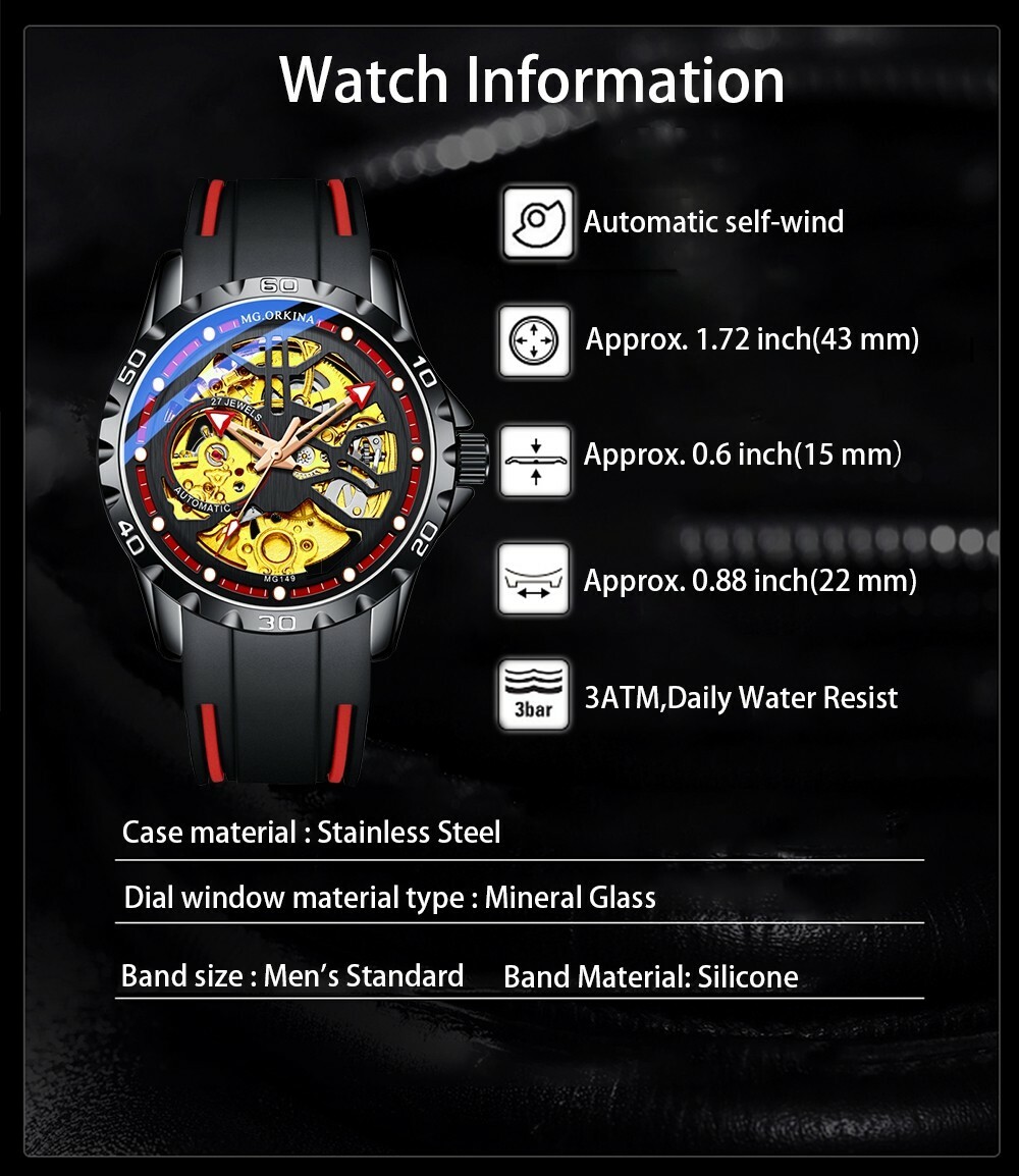 Fashion Men’s Transparent Skeleton Dial Self-wind Mechanical Watch