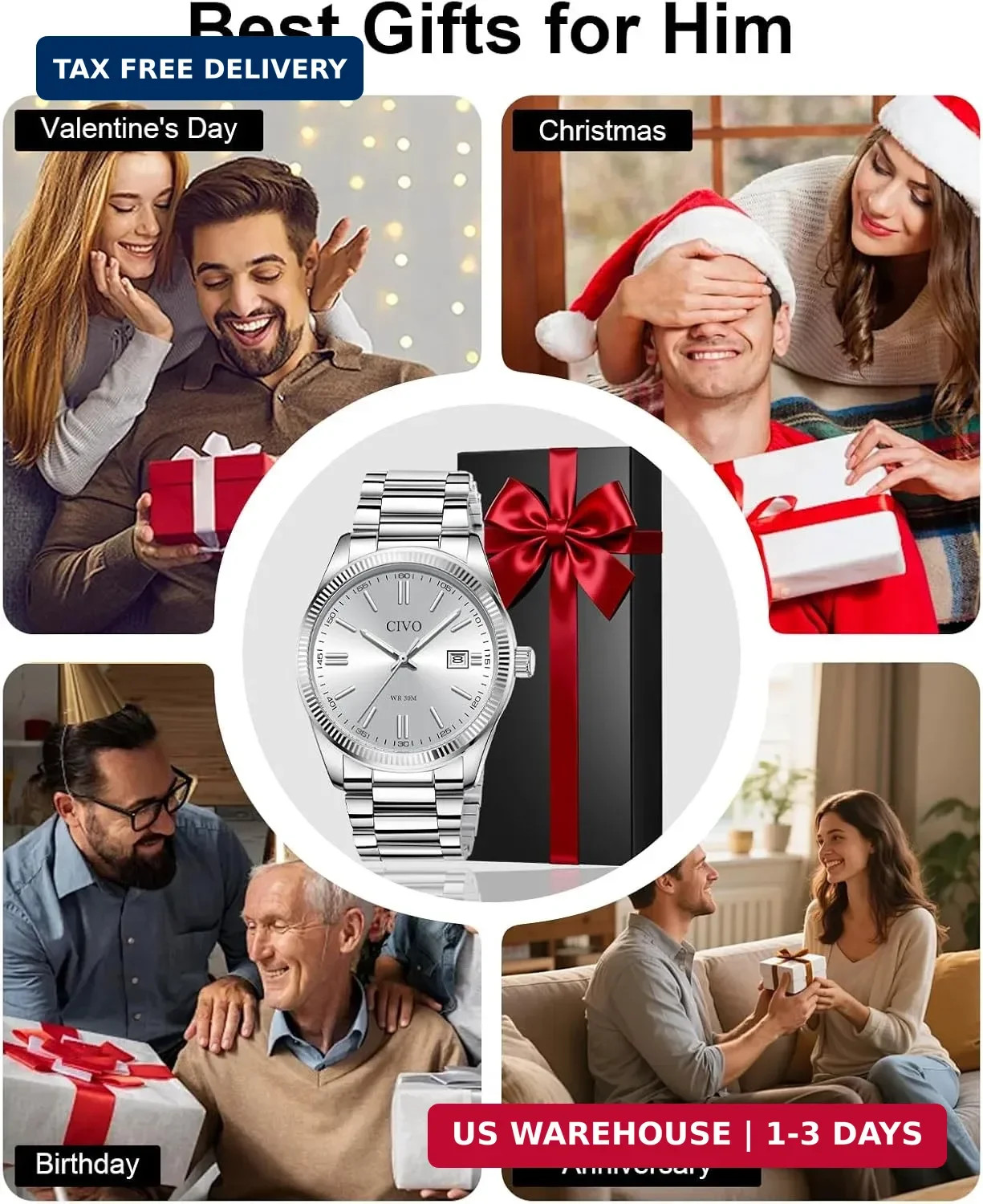 CIVO Analog Mens Watches Silver: Wrist Watches with Date Easy to Read | Dress St