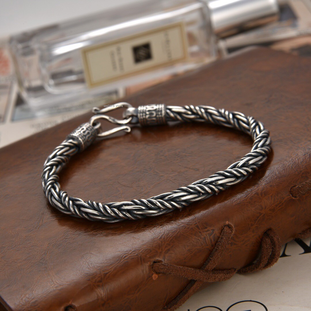 Real 925 Sterling Silver Bracelet Women Men 5.5mm Round Twist Rope Link Bracelet