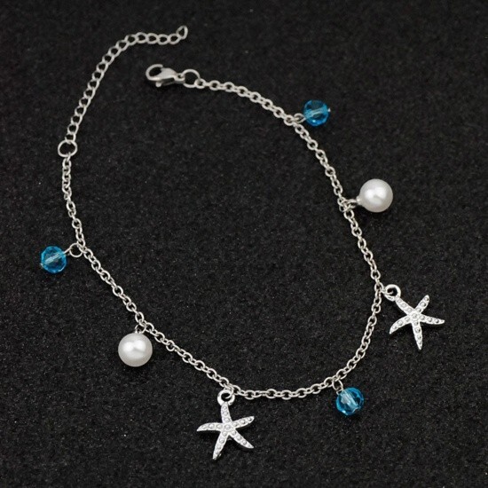Stainless Steel Starfish Charm Rolo Chain 8.25 in plus 2 in ext Bracelet/Anklet