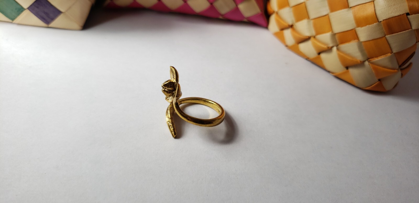 Handmade Southeast Asia Cambodia Ethnic Rondoun Flower Brass Ring Jewelry
