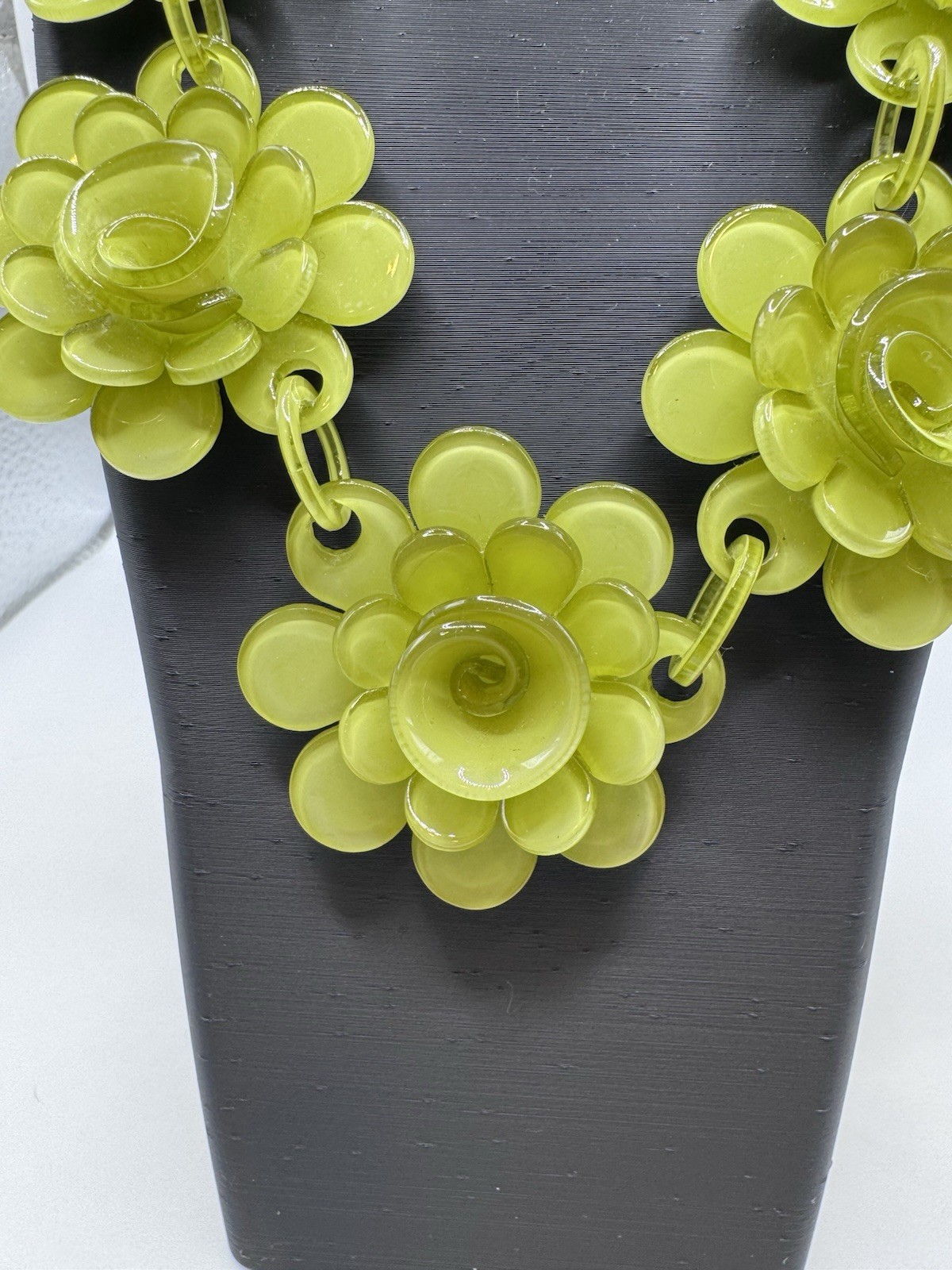 Lime Green Floral Statement Necklace Earrings Set Chunky Flower Artsy Funky Fun