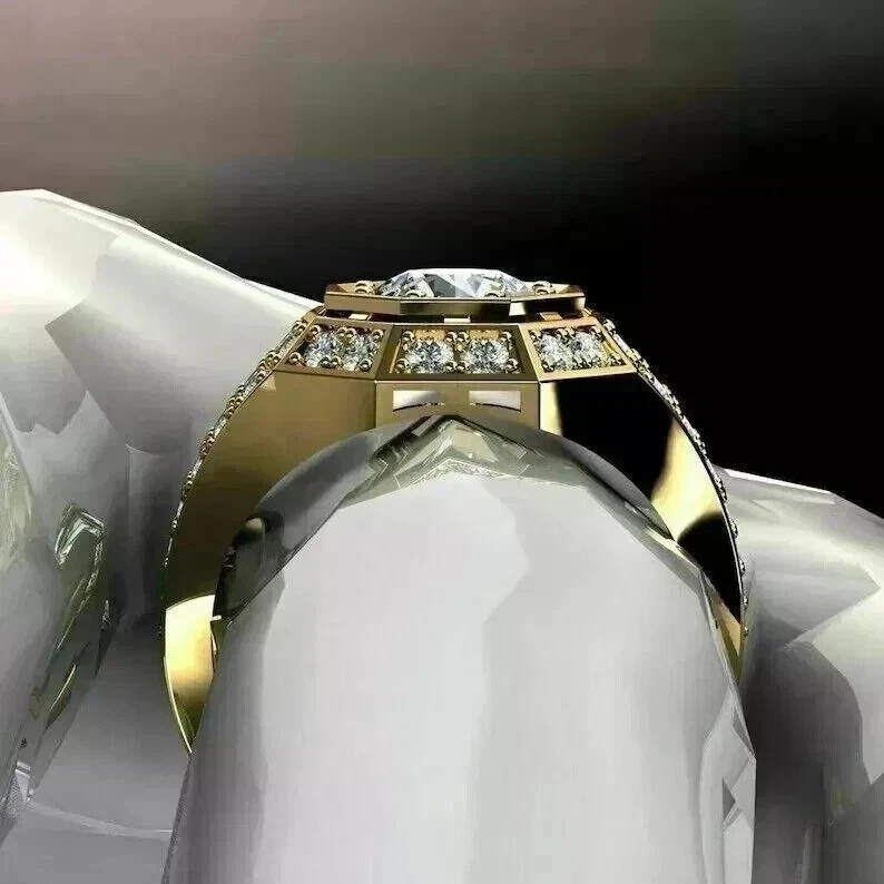 2.02Ct Round Cut Lab Created Diamond Men’s Wedding 14K Yellow Gold FN Ring