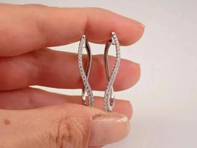 14K White Gold Plated 2.00Ct Round Cut Lab Created Women’s Hoop Huggie Earrings