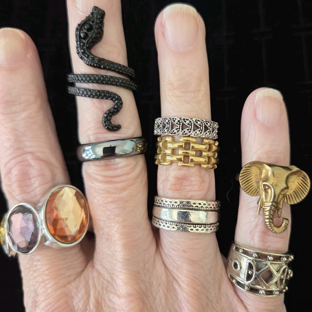 Vintage To Now Ring Lot. Beaded, Rhinestone, Statement, Designer Costume Bands