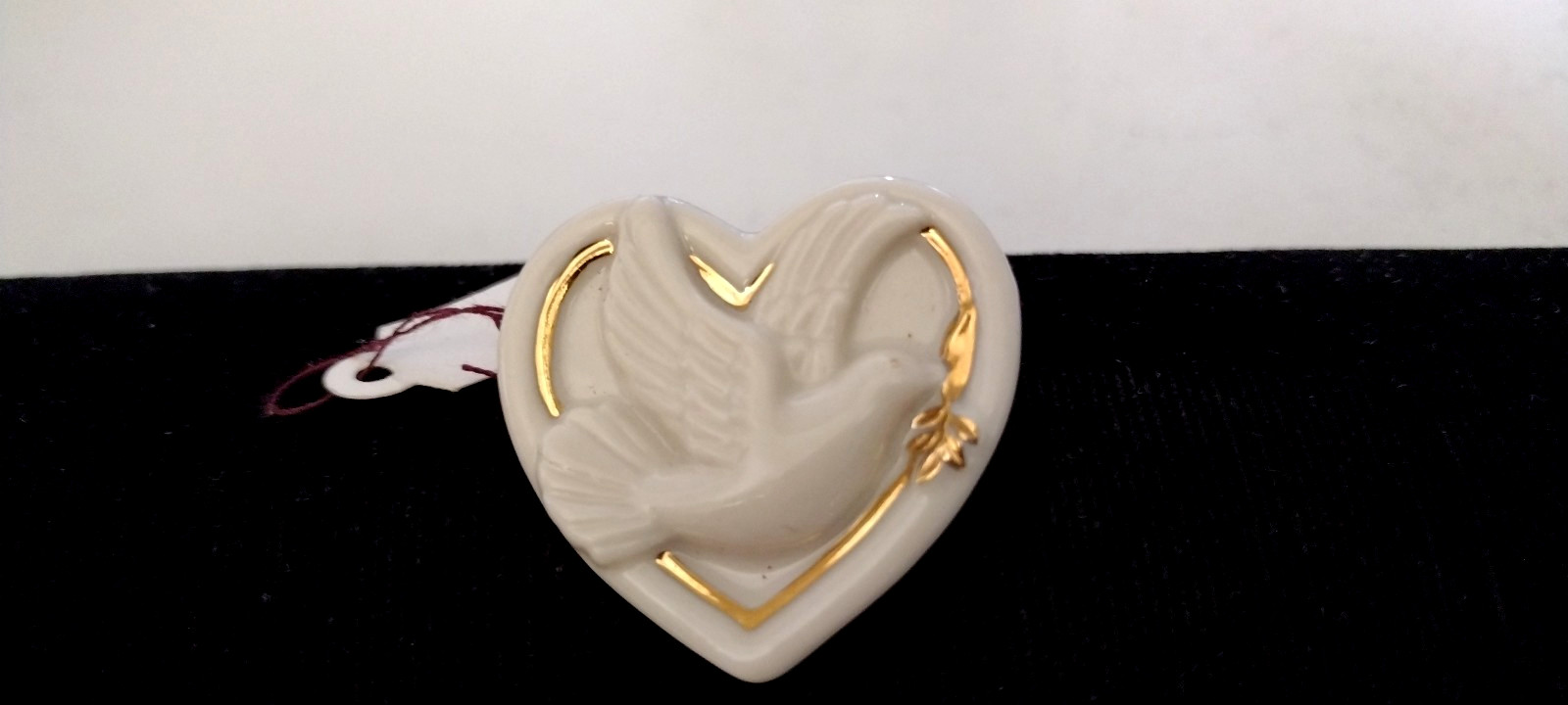 Lenox Porcelain Christmas Dove Heart Pin Brooch White Gold Tone Elegant