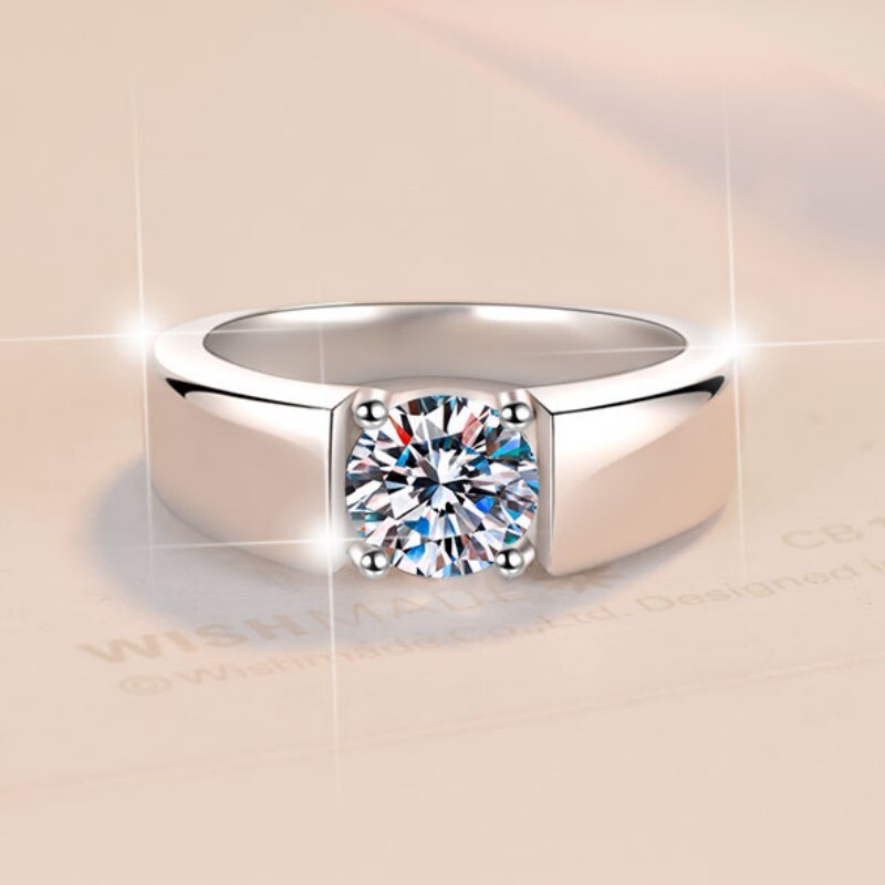 1CT 2CT Solitaire Moissanite Mens Engagement Ring Band Solid 925 Sterling Silver