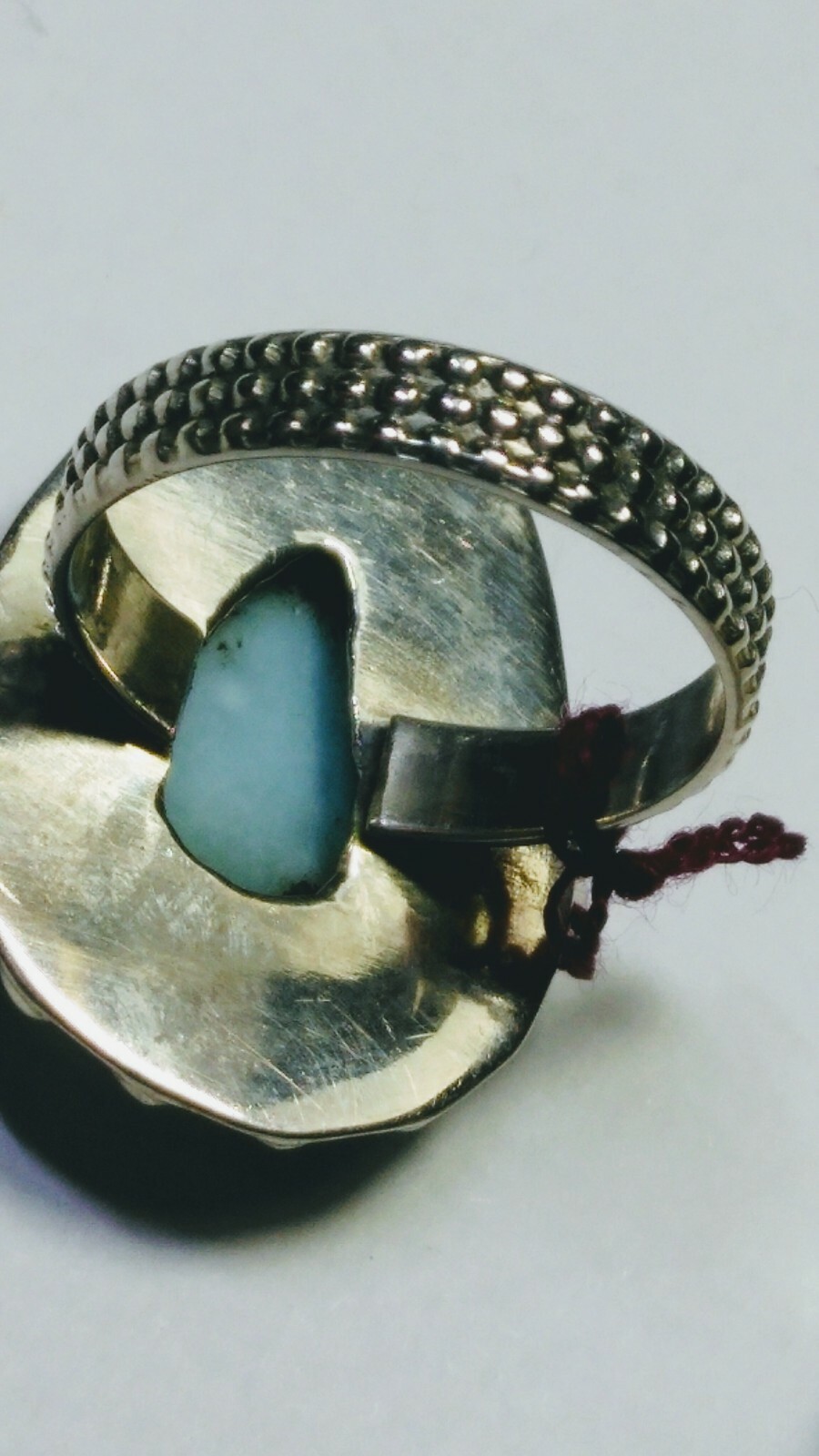 LUSCIOUS UNTREATED NATURAL LARIMAR IN STERLING SILVER.925 RING SIZE 9.0-9.25!