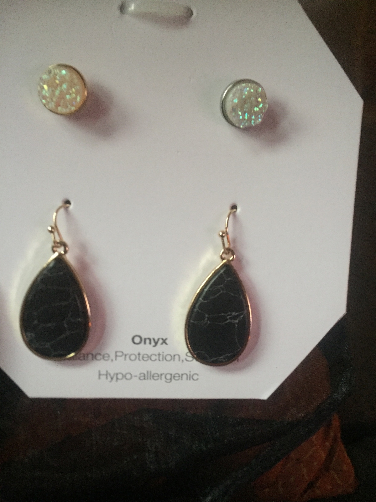 1 Pair Black Onyx 925 Sterling Gold Dangle Earrings Jewelry