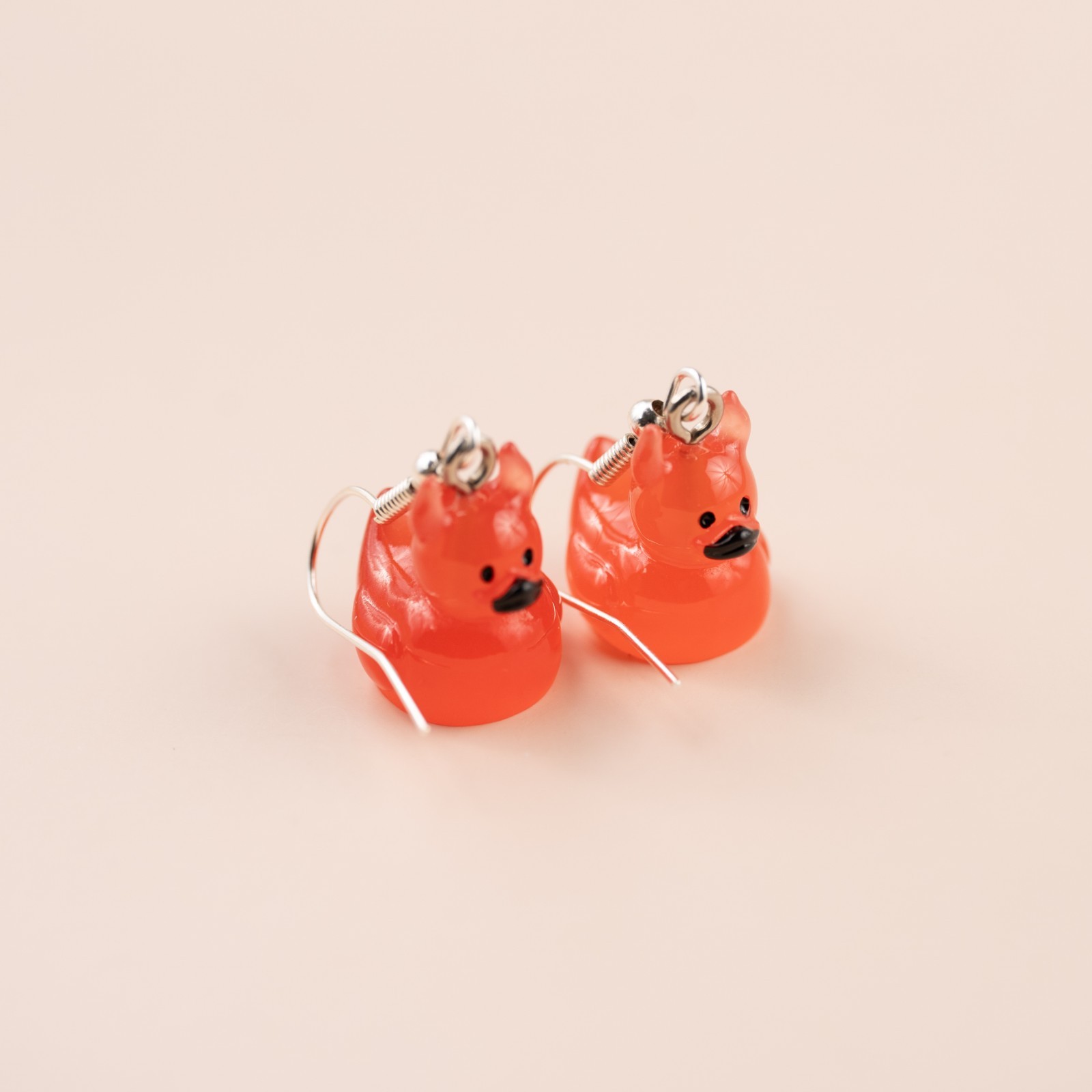 Cute Adorable Red Devil Rubber Duck Toy Hook Dangle Drop Earrings Novelty Gift