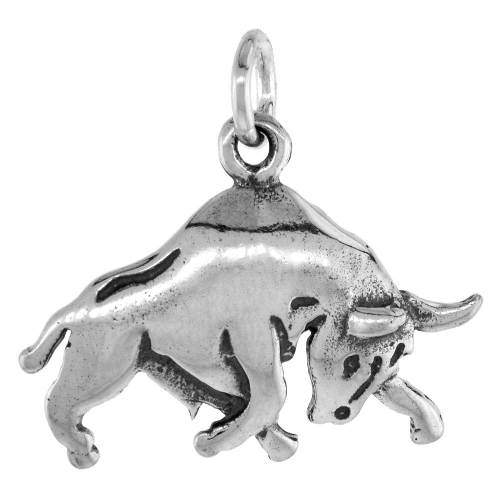 925 Sterling Silver Charging Bull Pendant Oxidized Finish 1 (25mm) Inch Tall