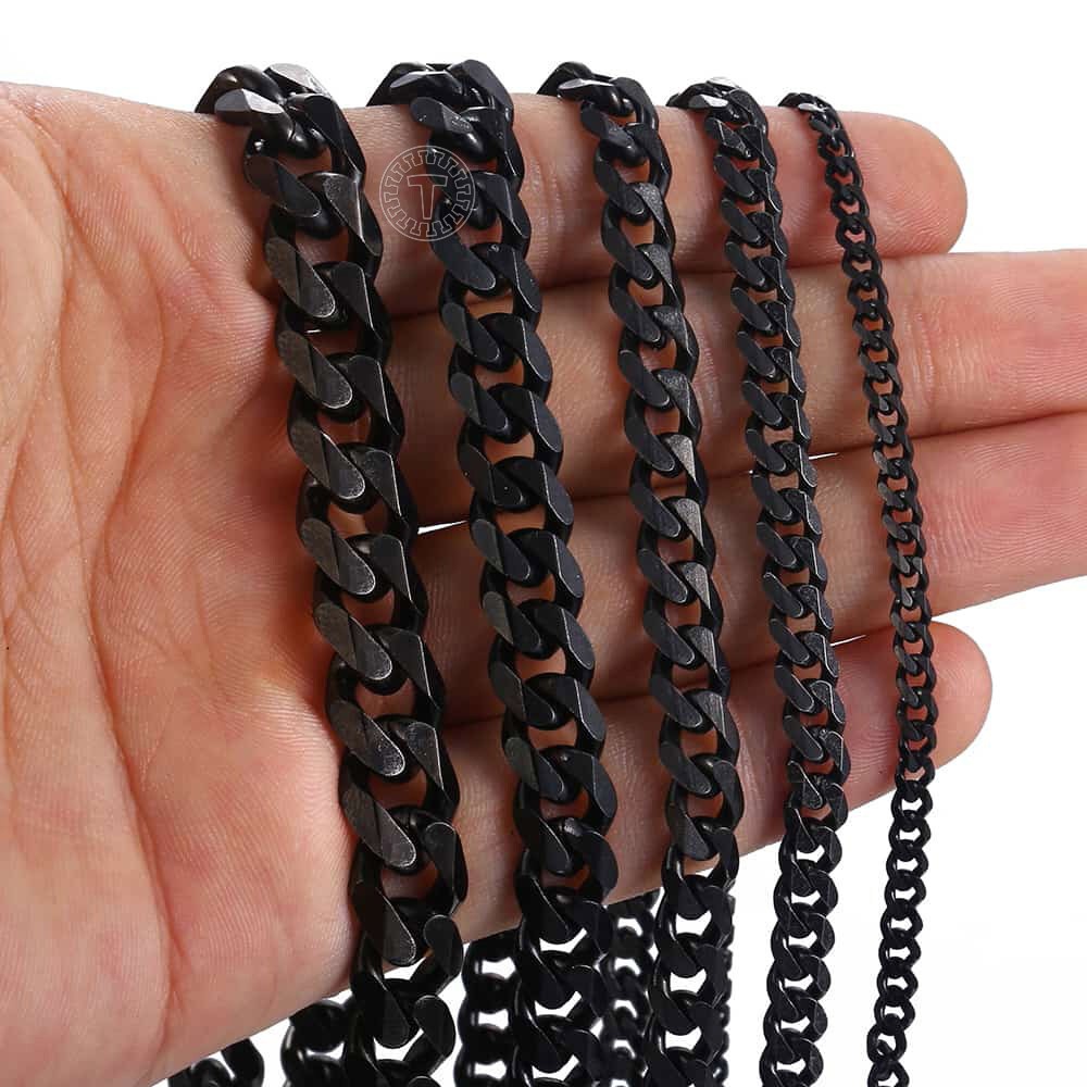 Men’s Black Stainless Steel Cuban Necklace Curb Chain 3/5/7/9/11mm Bracelet Link