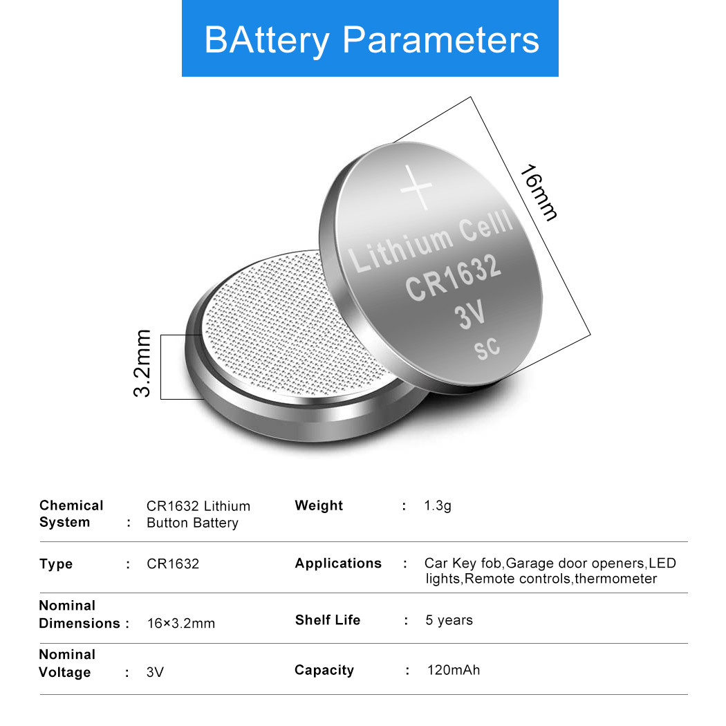 100PC CR1632 Non-rechargeable 3V Li-ion Batteries Button Cell DL1632 BR1632