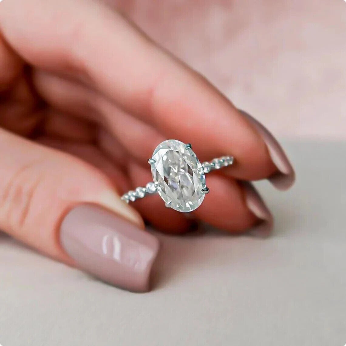 Oval Shape 2.25Ct Diamond White Gold Finish Engagement Ring Simulated Size 6.5