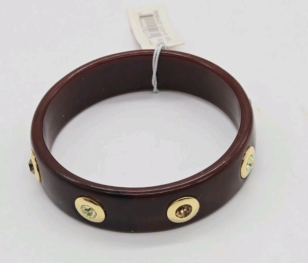 Etienne Aigner Bracelet Bangle Brown Crystal Accent Chunky 9.5 in OSFM NWT