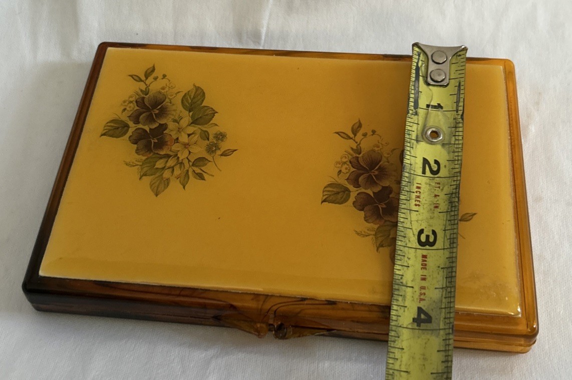 Vintage Faux Tortoise Shell Plastic Slim Travel Compact Jewelry Vanity Case 6”