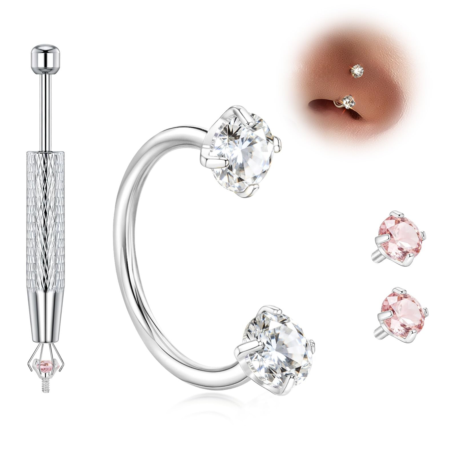 Titanium Horseshoe Nose Ring 20g 18g Gold Silver Double Gem Nose Rings Studs …