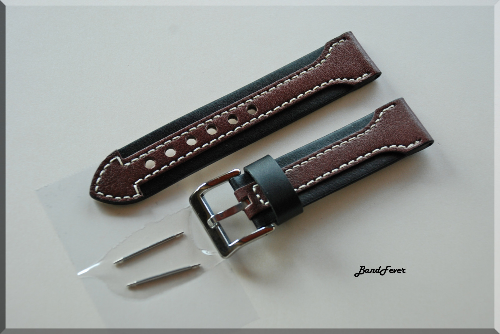 24mm Black with Brown Arrow SOFT CALF Genuine Leather Watch Band Strap Pilot