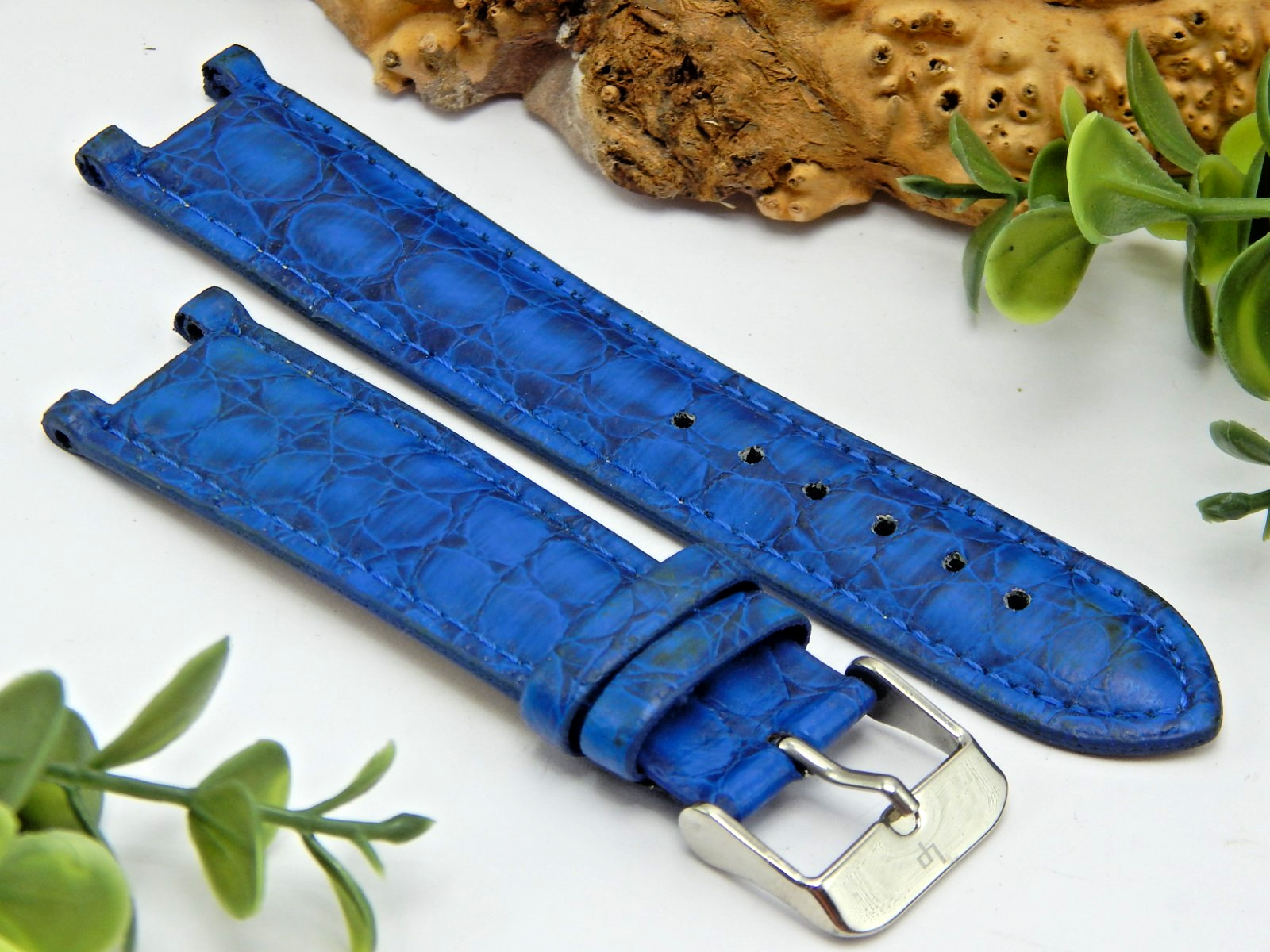 Royal Blue Lucien Piccard Signed Buckle watch band Notched Leather 20mm / 11.8mm
