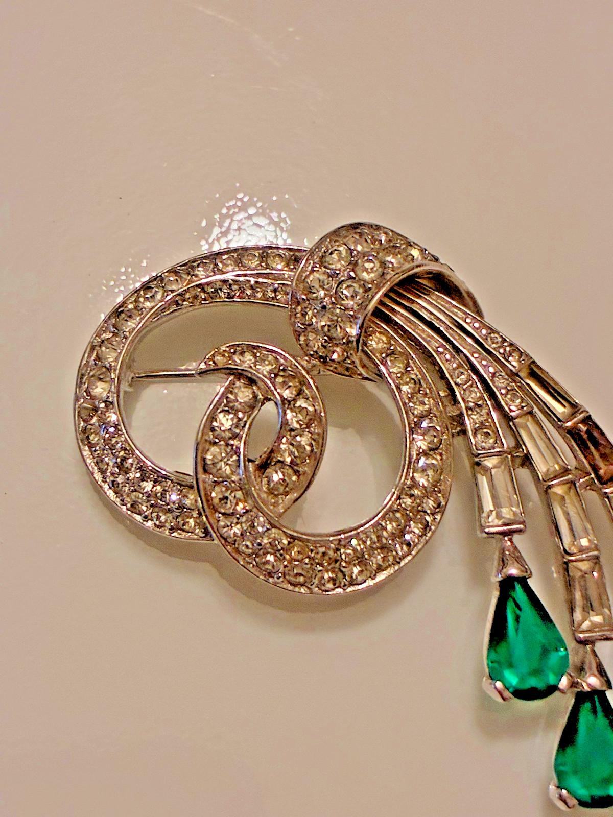vintage Boucher clear and green rhinestone pin / brooch