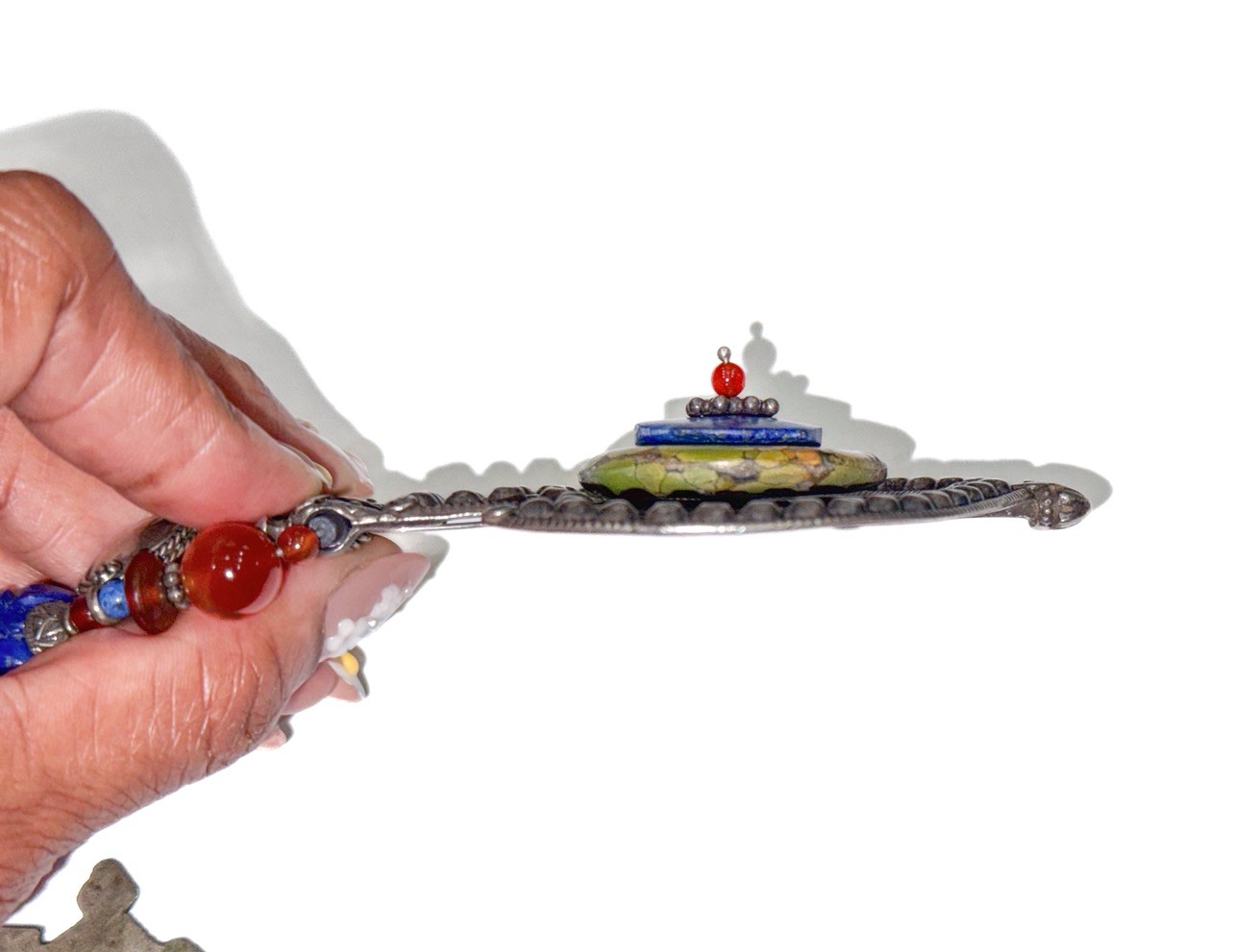 Jody P Artisan Tribal Fusion Ethnic Statement Necklace with Mixed Stone Beads