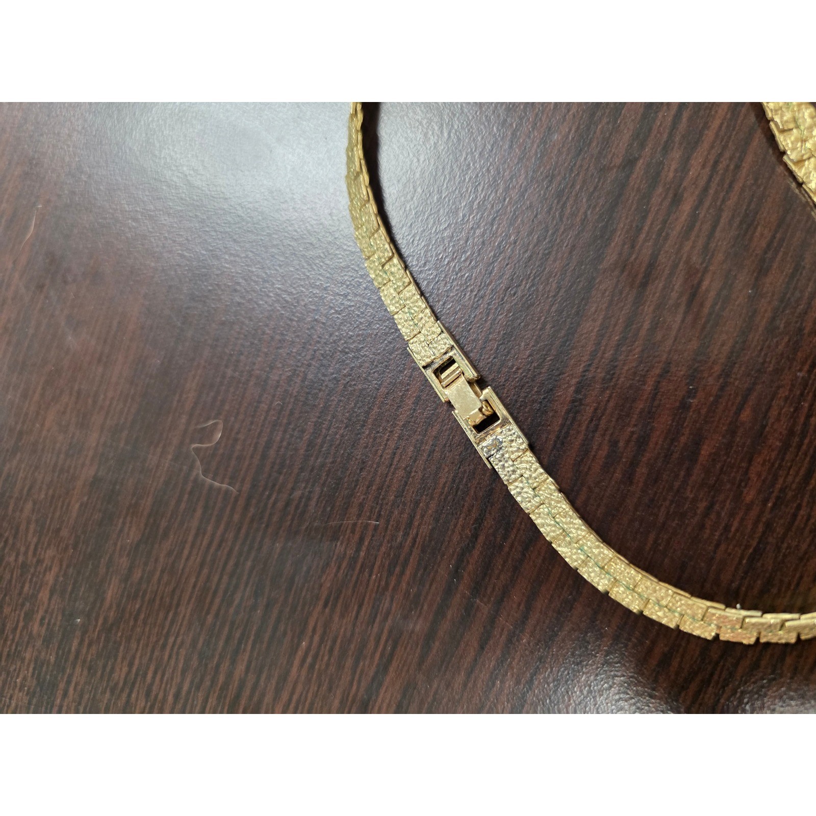 Vintage Gold Tone Nugget Flat Link Chain Necklace Textured Bark Finish 27g