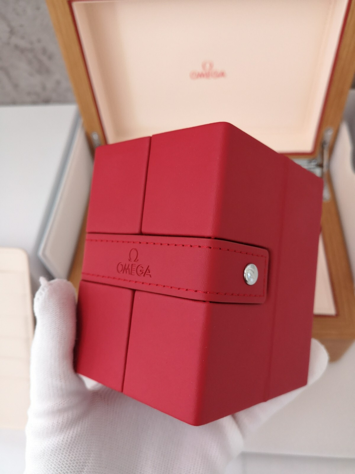 Omega Authentic Wooden Watch Box With Travel Red Cube Box Latest Model New