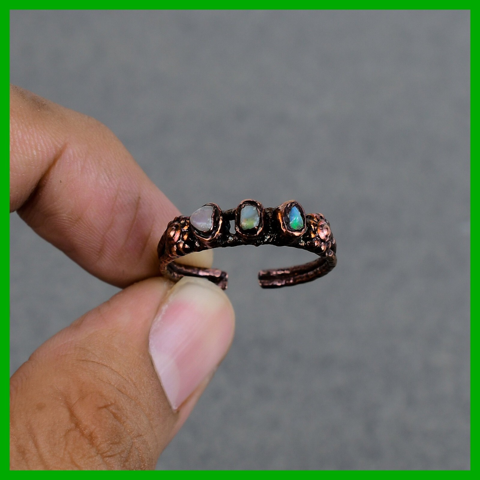 Memorial Day Sale Ethiopian Opal Gemstone Electroformed Stackable Ring Copper
