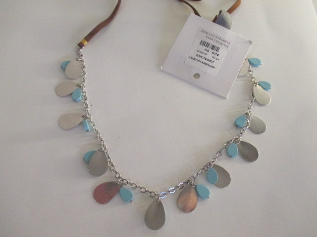 Anthropologie Brown Rope Brass Red bead Turq Charm Tie Necklace NWT $28