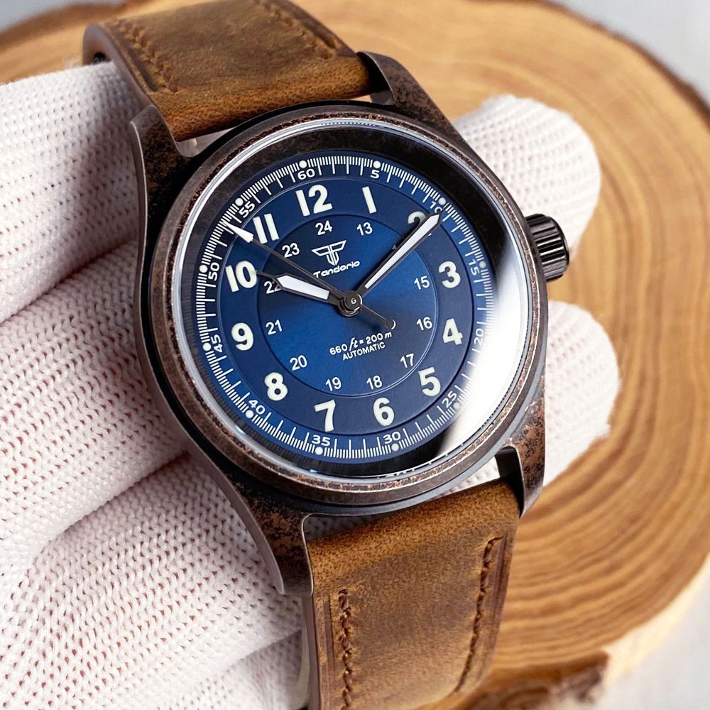 Tandorio 36mm Retro Pilot Sapphire Glass 20ATM Automatic NH35A PT5000 Men Watch