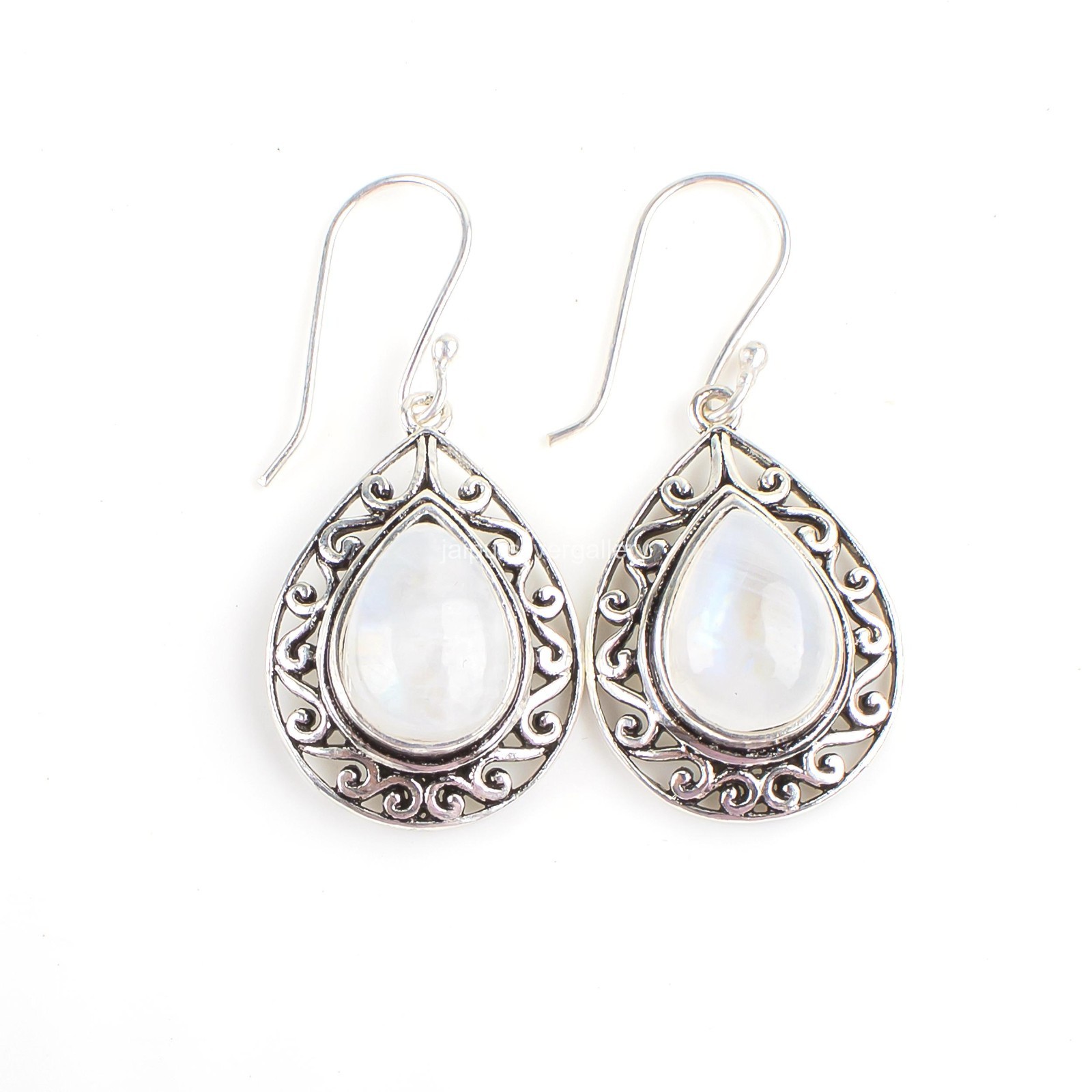 Pear Rainbow Moonstone Gemstone Sterling Silver Dailywear Dangle Drop Earrings