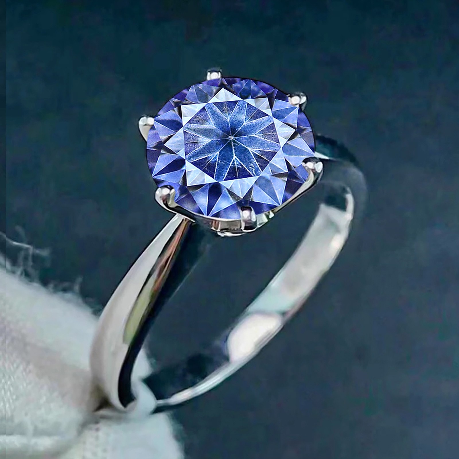 2.50 Cts. Round Shape Certified Blue Diamond Ring In 925 Silver – Tariff Free