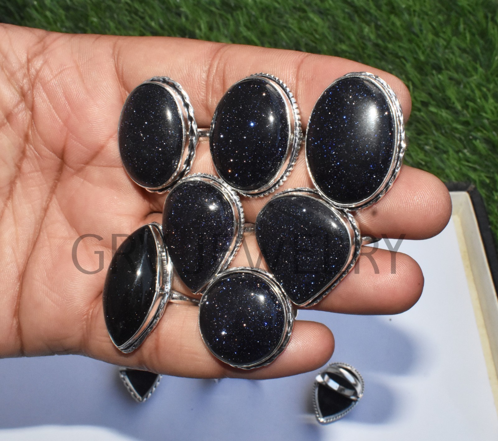 1-500 Pcs Blue Goldstone In Wholesale Rings Lot Bulk: Silver Plated Whr-76