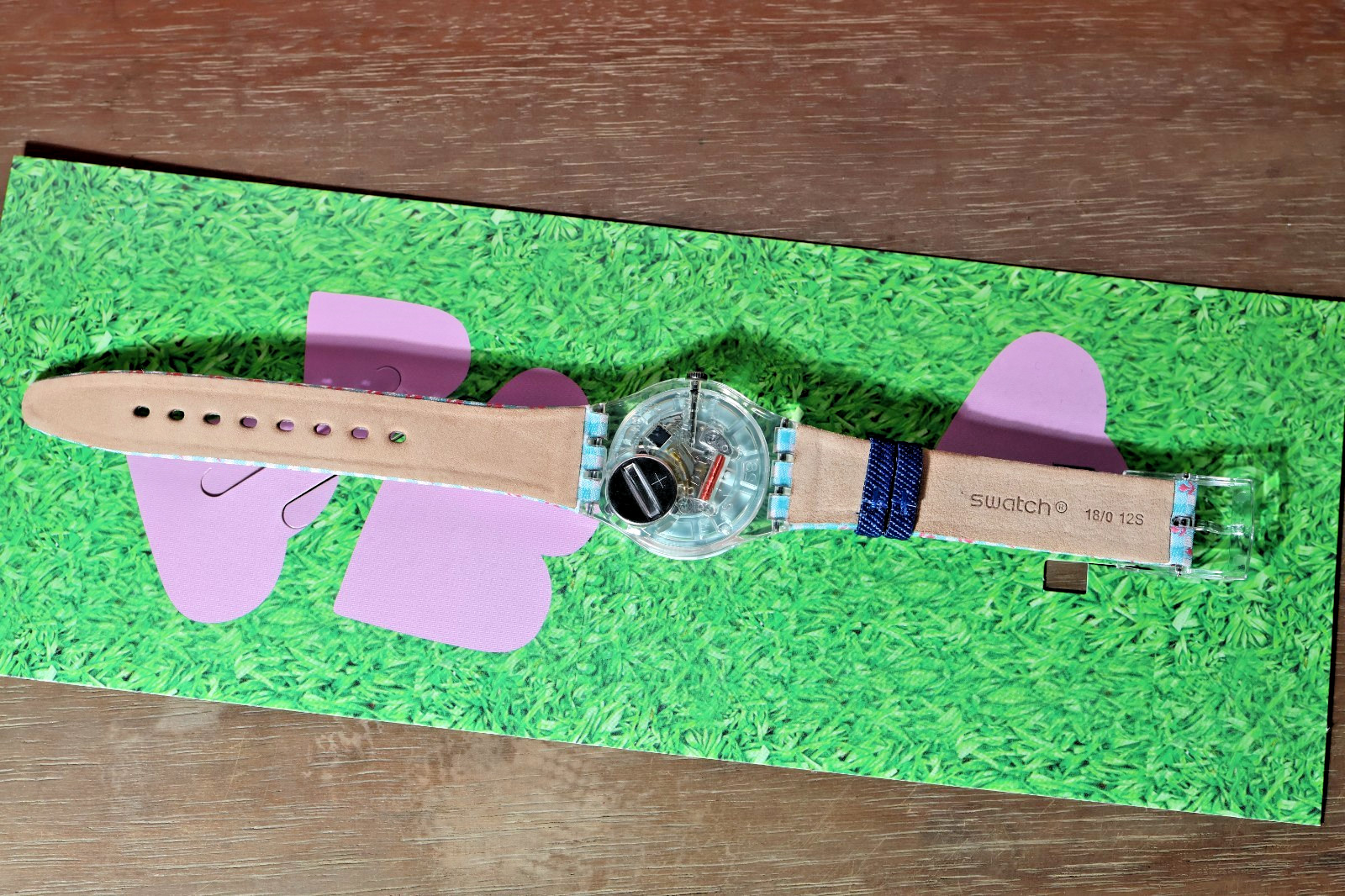 NEW Limited Swiss Swatch ROSES4U Flowers Denim Leather Strap Clear 34mm GZ291