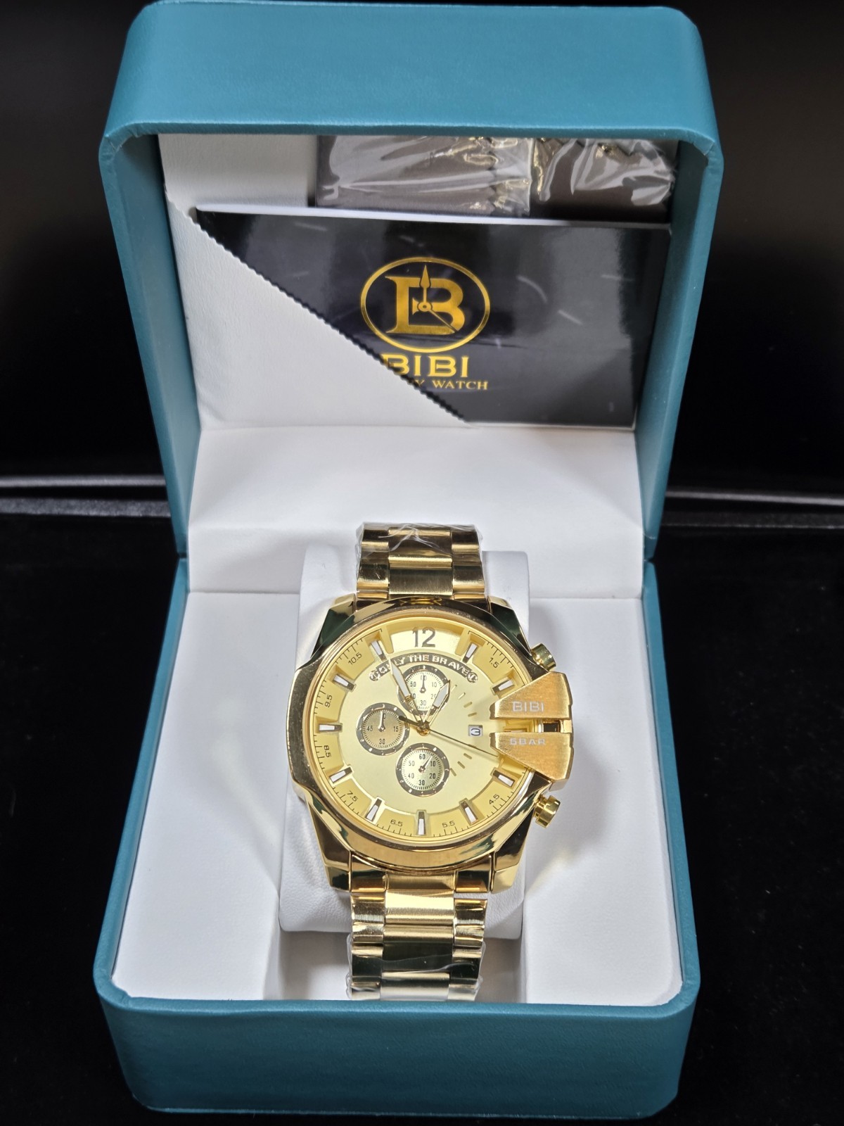 BIBI Luxury Watch B0196 Gold Dial, Gold Case, Gold Bracelet, Chronograph Date