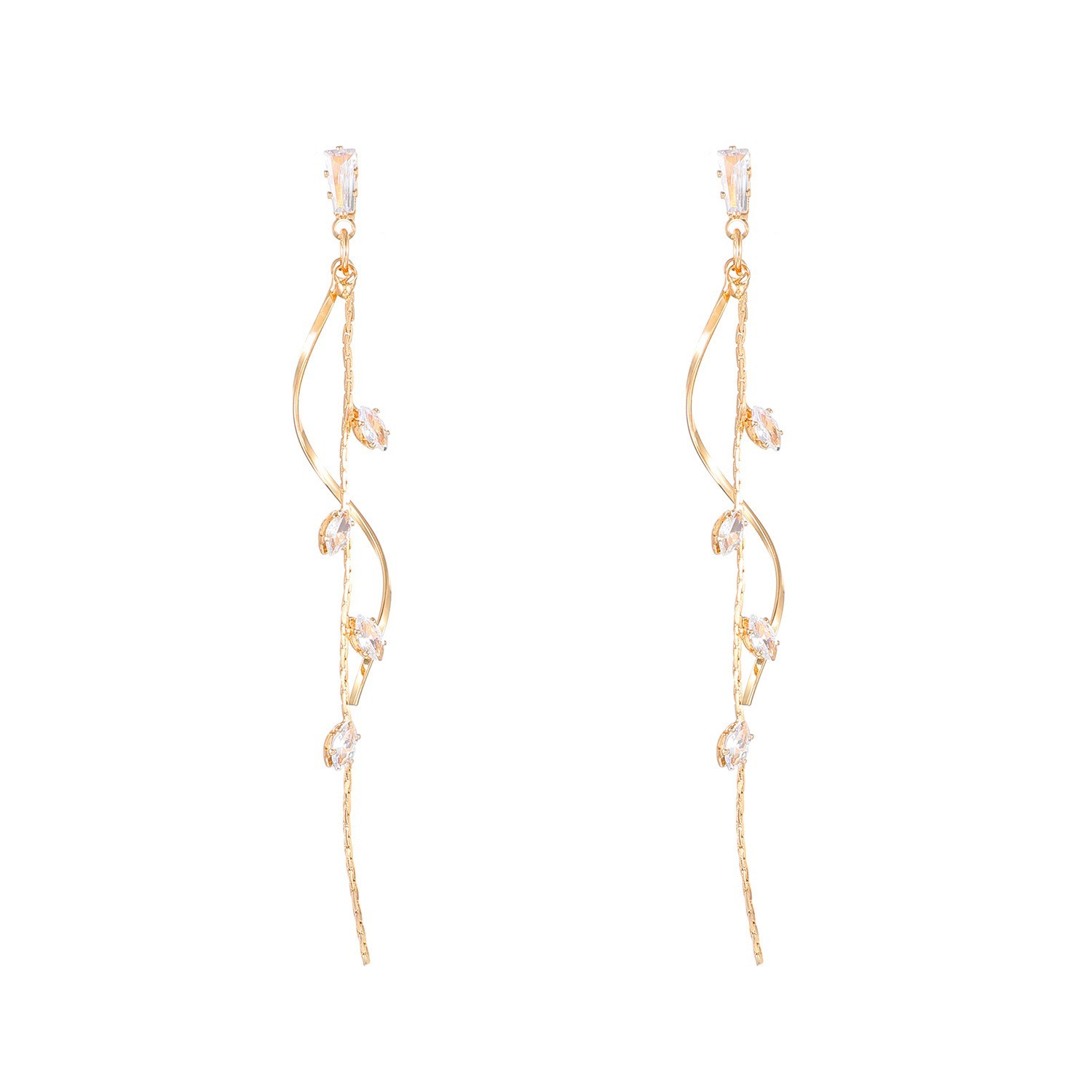 Women 925 Silver Post Tassel Chain Leaf CZ Dangling Drop Stud Earrings Party S13