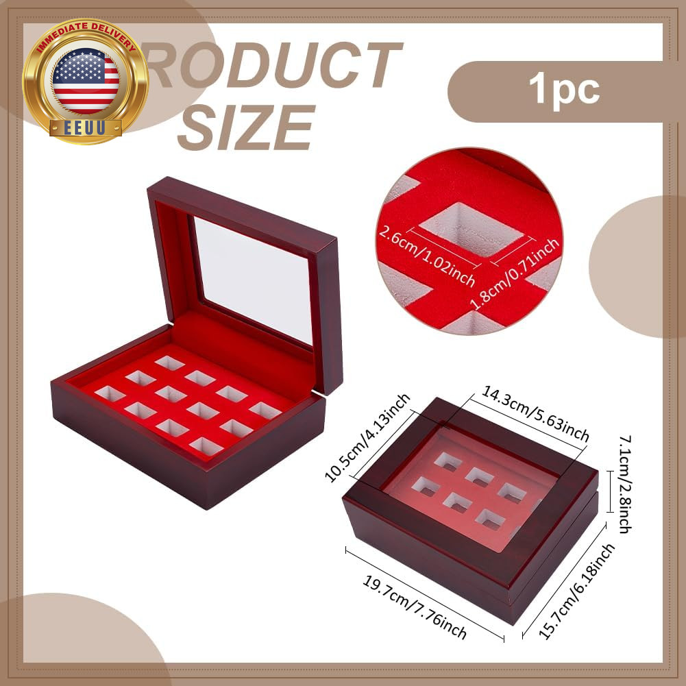 Championship Ring Display Case Sports Ring Storage Box Coconut Brown Rectangle 1