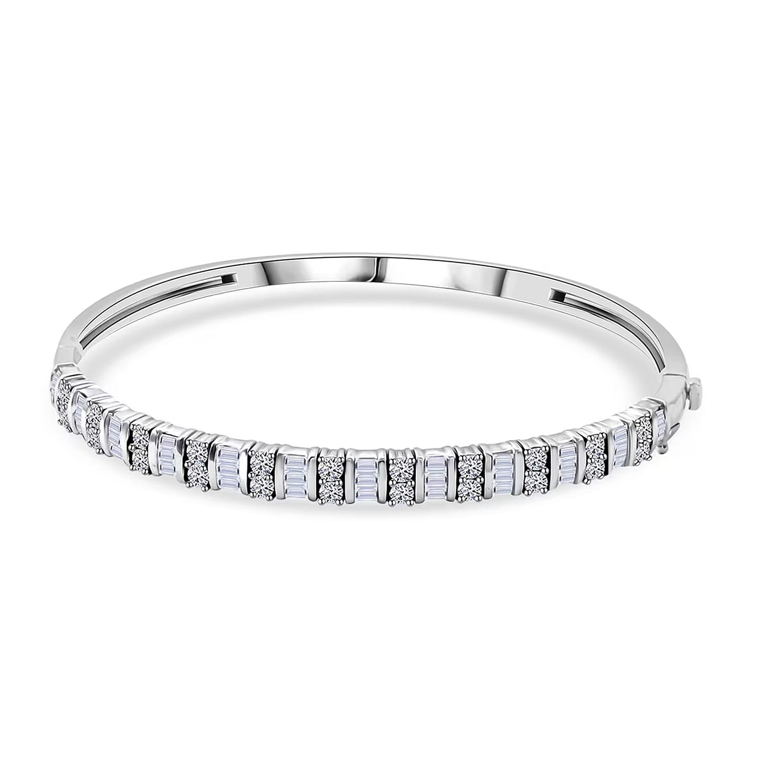 Lab Grown Diamond 2 ctw Bangle Bracelet in Rhodium Over Silver 7.25 In