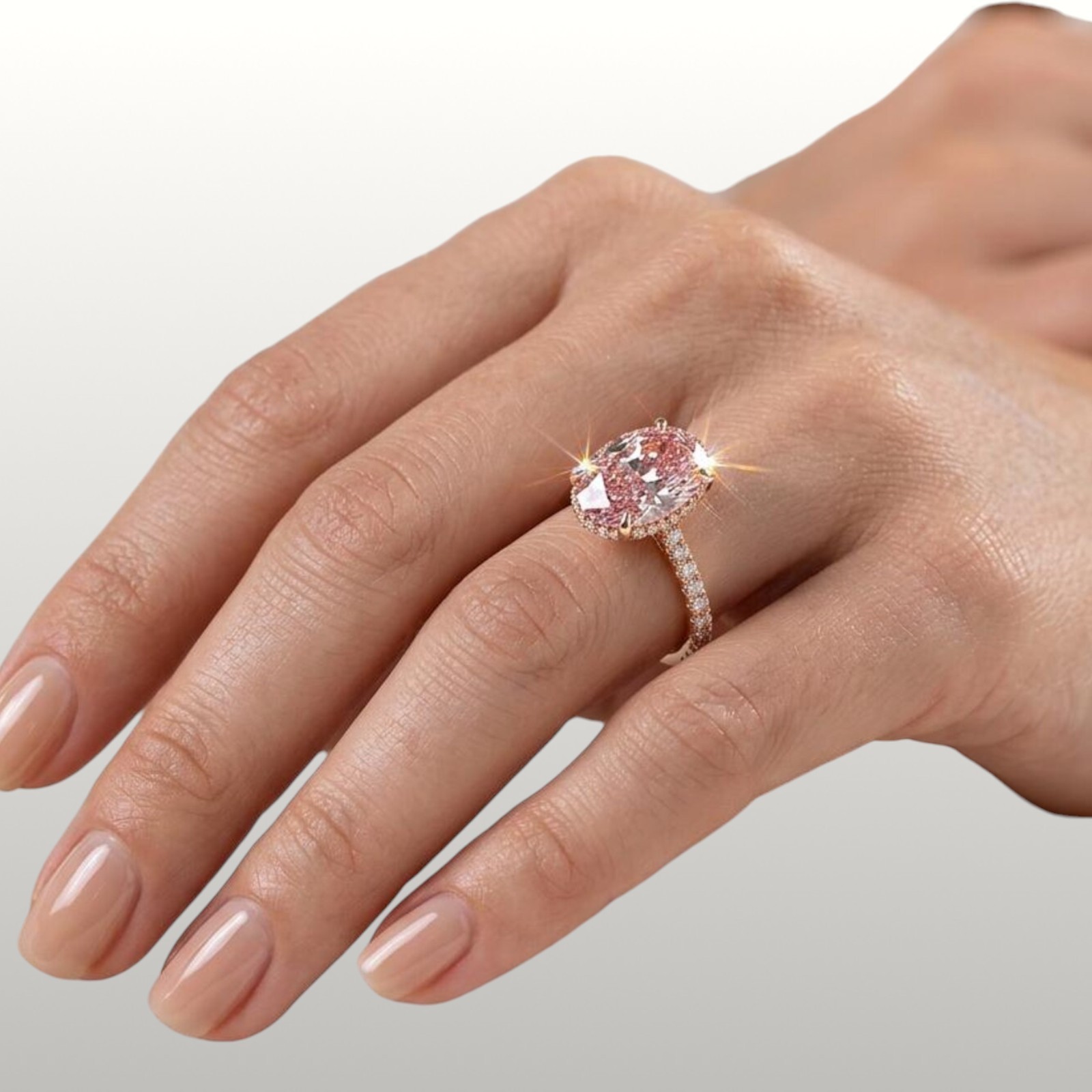 18k Yellow Gold Ring 4.90 Ct IGI Lab Created Fancy Intense Pink Oval Cut Diamond