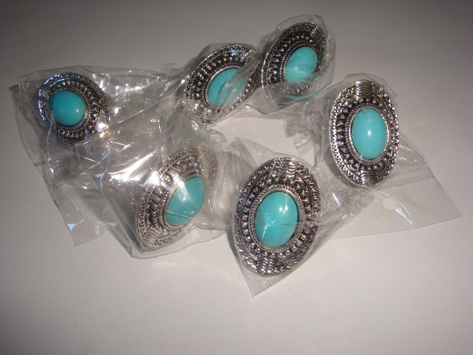 Wholesale Lot of 12 Turquoise Fashion Rings ~ Adjustable ~ Fit Sizes 6 to 10