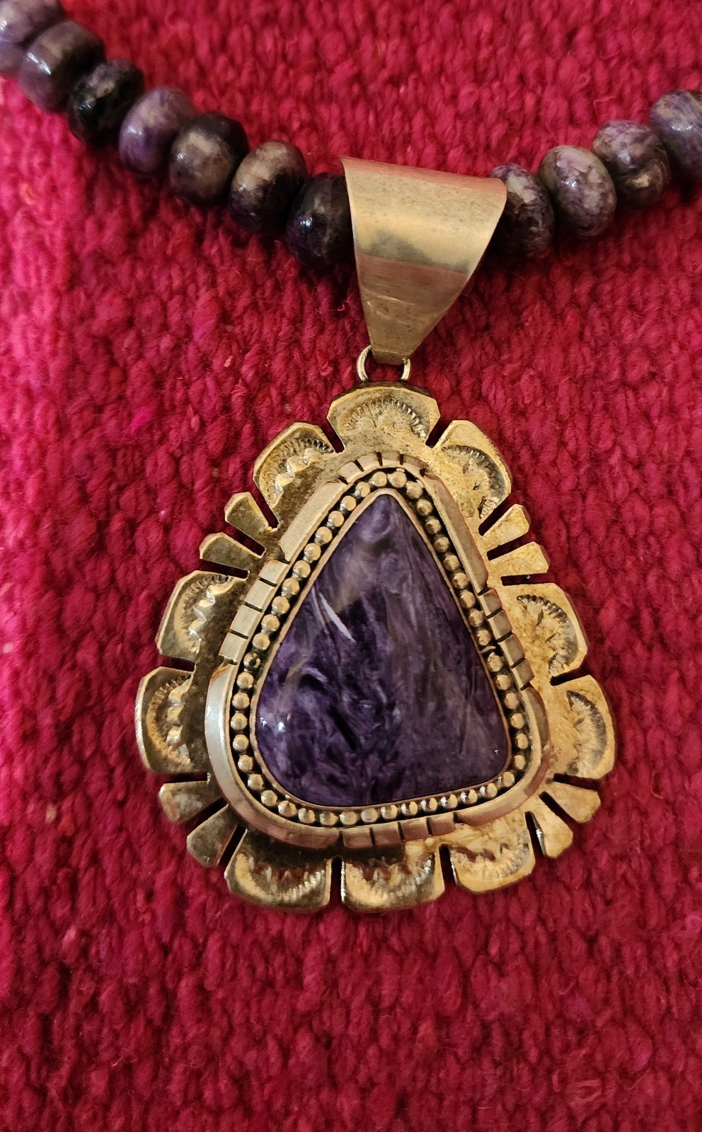 Handmade Navajo Sterling NAVAJO Silver and Charoite Pendent & Necklace L BEGAY