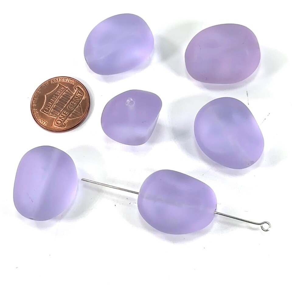 Czech Pressed Druk Glass Beads Chunky Irregular 23x19mm Lavender Matt 6pcs CL326