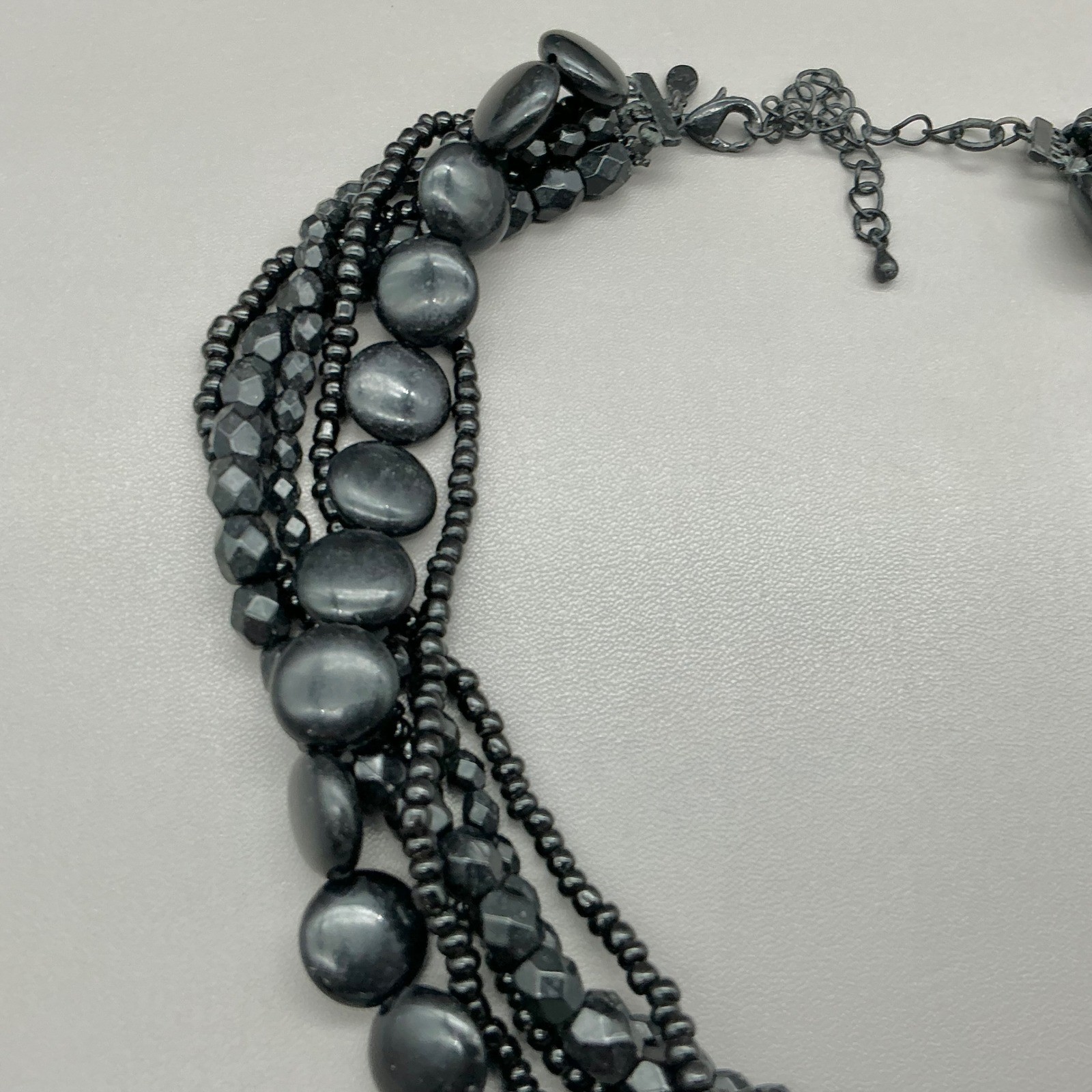 Premier Designs Necklace Black Multi Strand Beaded Statement Costume Jewelry 16″