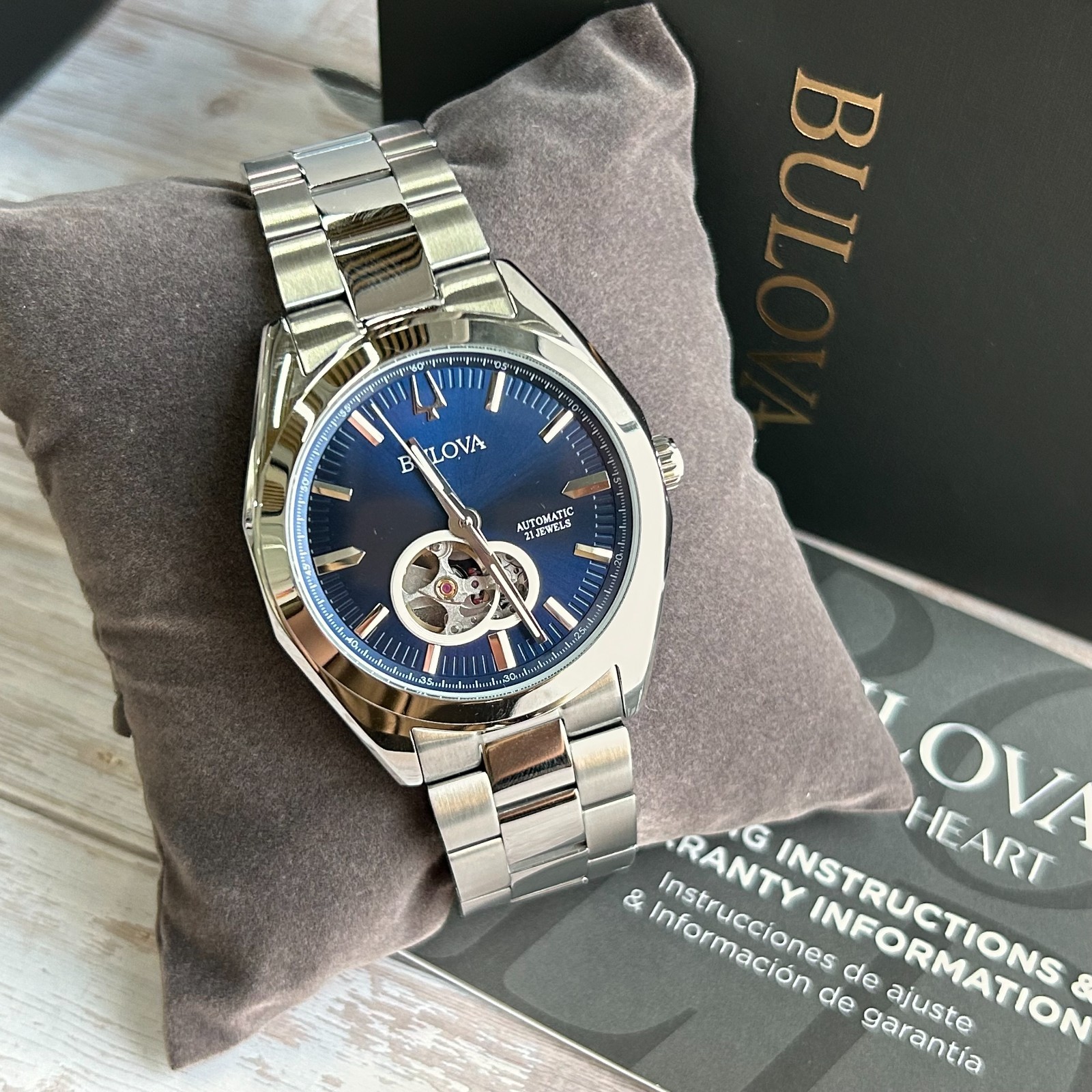 Bulova Surveyor 96A275 Blue Dial Men Stainless Steel Strap Automatic Watch 42mm
