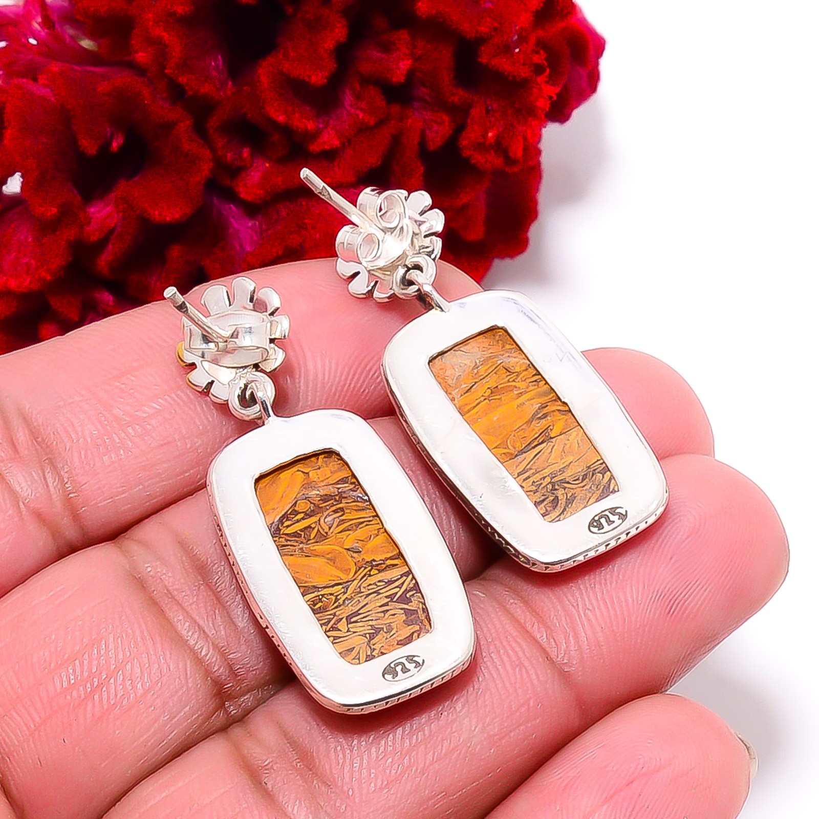 Natural Mariam Jasper Designer Handmade 925 Sterling Silver Earring 1.56″ E98951