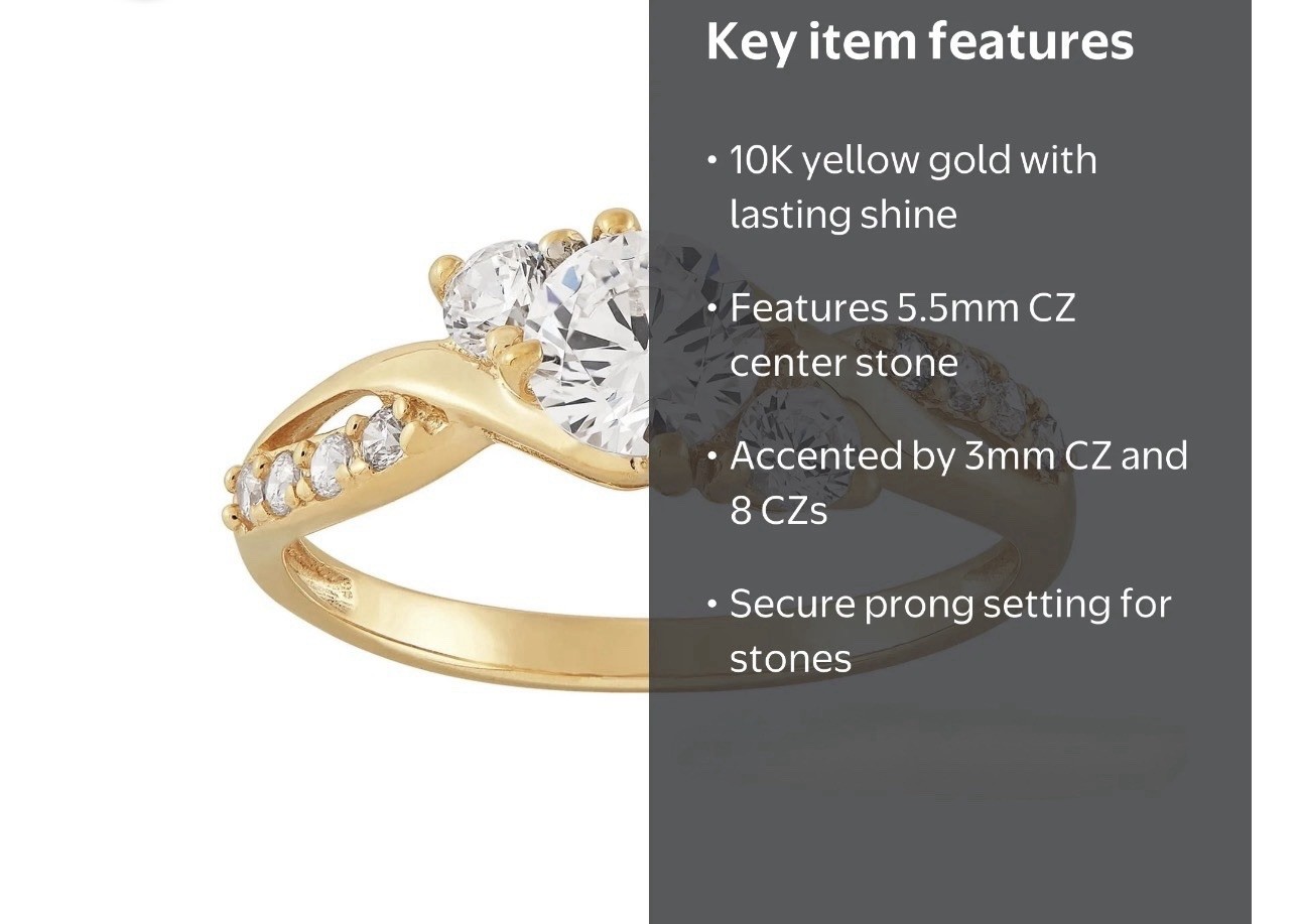 Brilliance Fine Jewelry 3-Stone Cubic Zirconia Engagement Ring 10K YellowGold 7