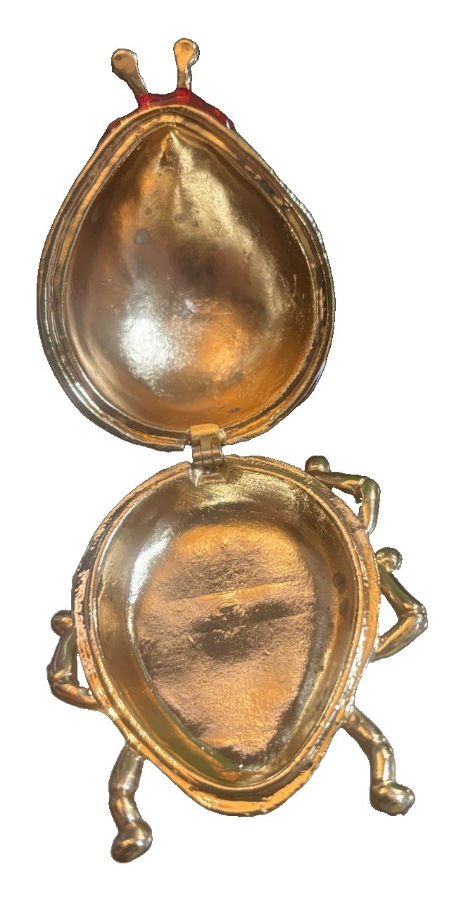 Roman Inc. Signed Red Enamel Ladybug Brooch Pin Gold Tone Clear Crystals