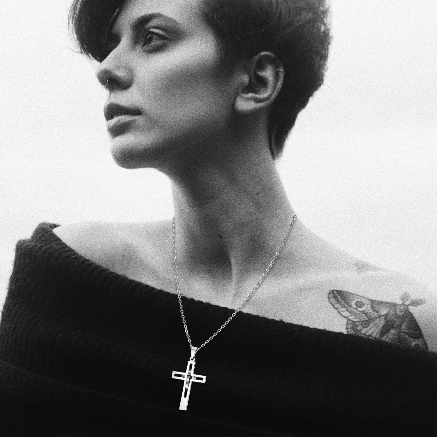 Unique Stainless Steel Cross Necklace with Free Chain – Ideal Gift for All Ages