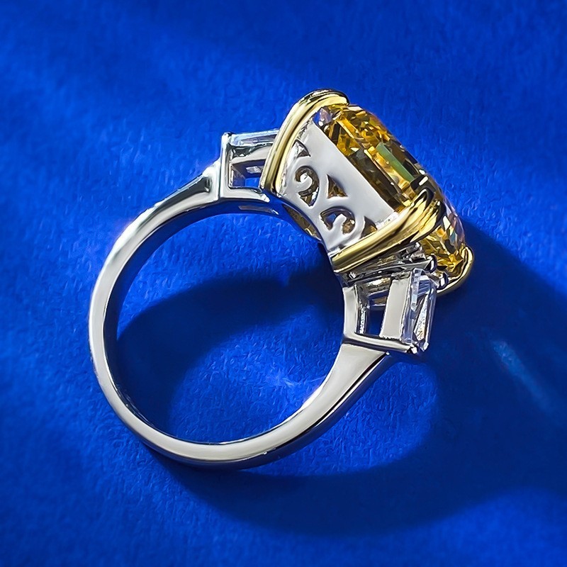 9ct Asscher Cut Lab Grown Yellow Diamond Three-Stone Ring, 18K Gold Vermeil
