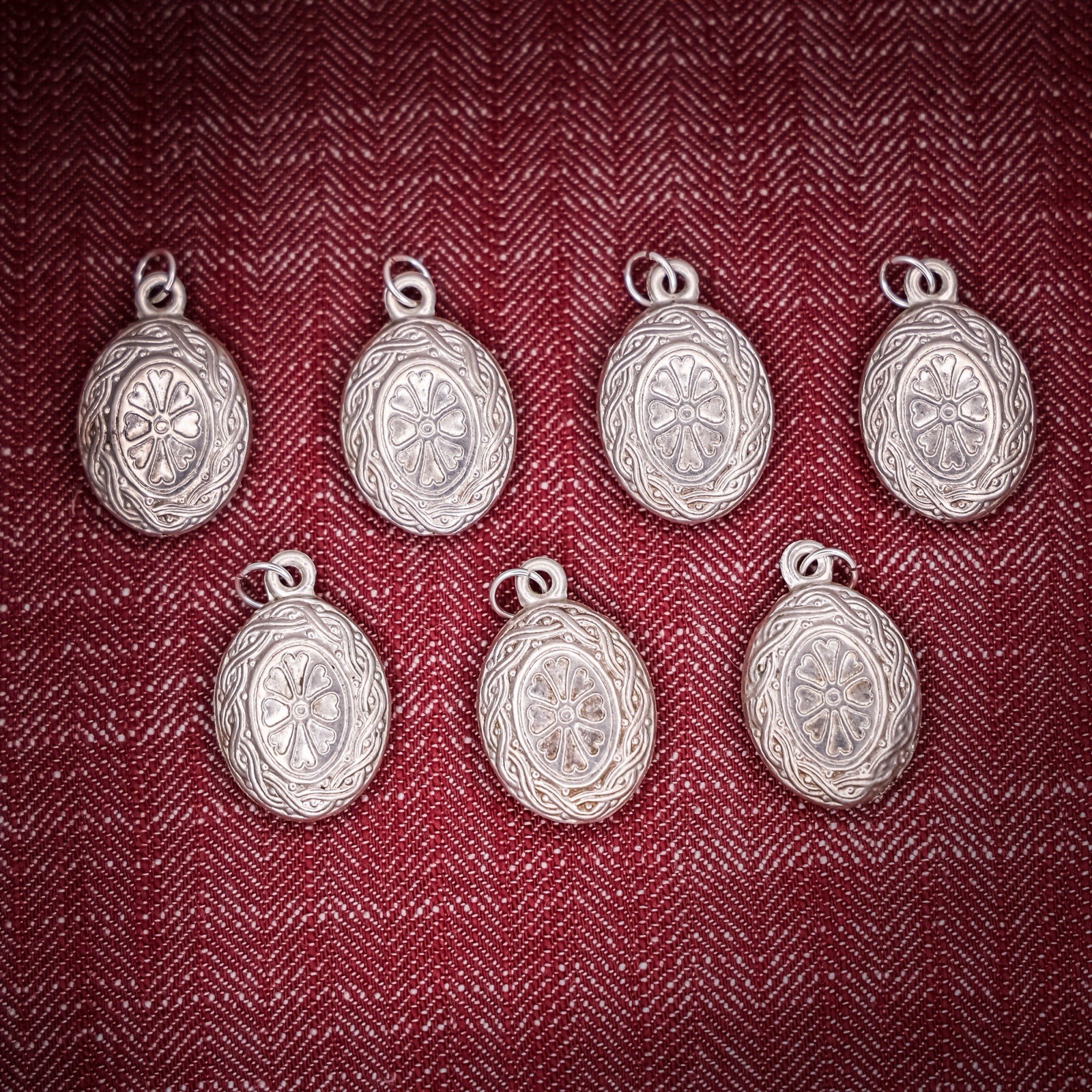 Antique French Puffy Oval Charm Sterling Silver Die Struck Engraved 19th Century